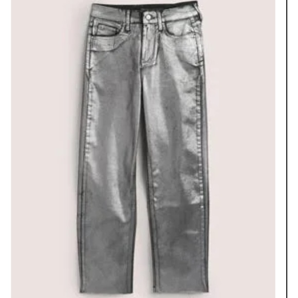 Boden Straight Leg Silver Metallic Cropped Trousers Raw Hem - Picture 5 of 9
